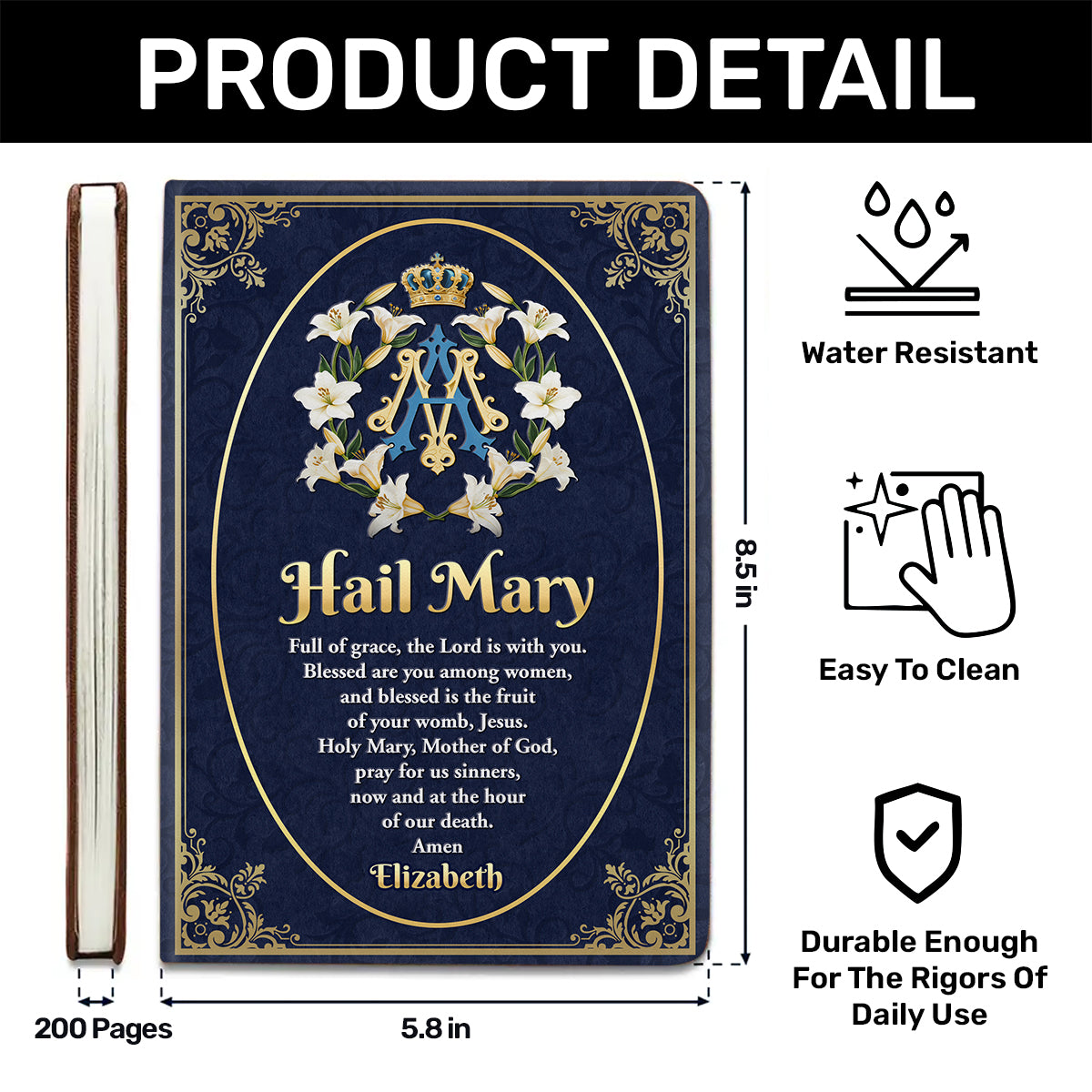 Holy Mary Prayer - Personalized Leather Cover Notebook GMJSNB200017