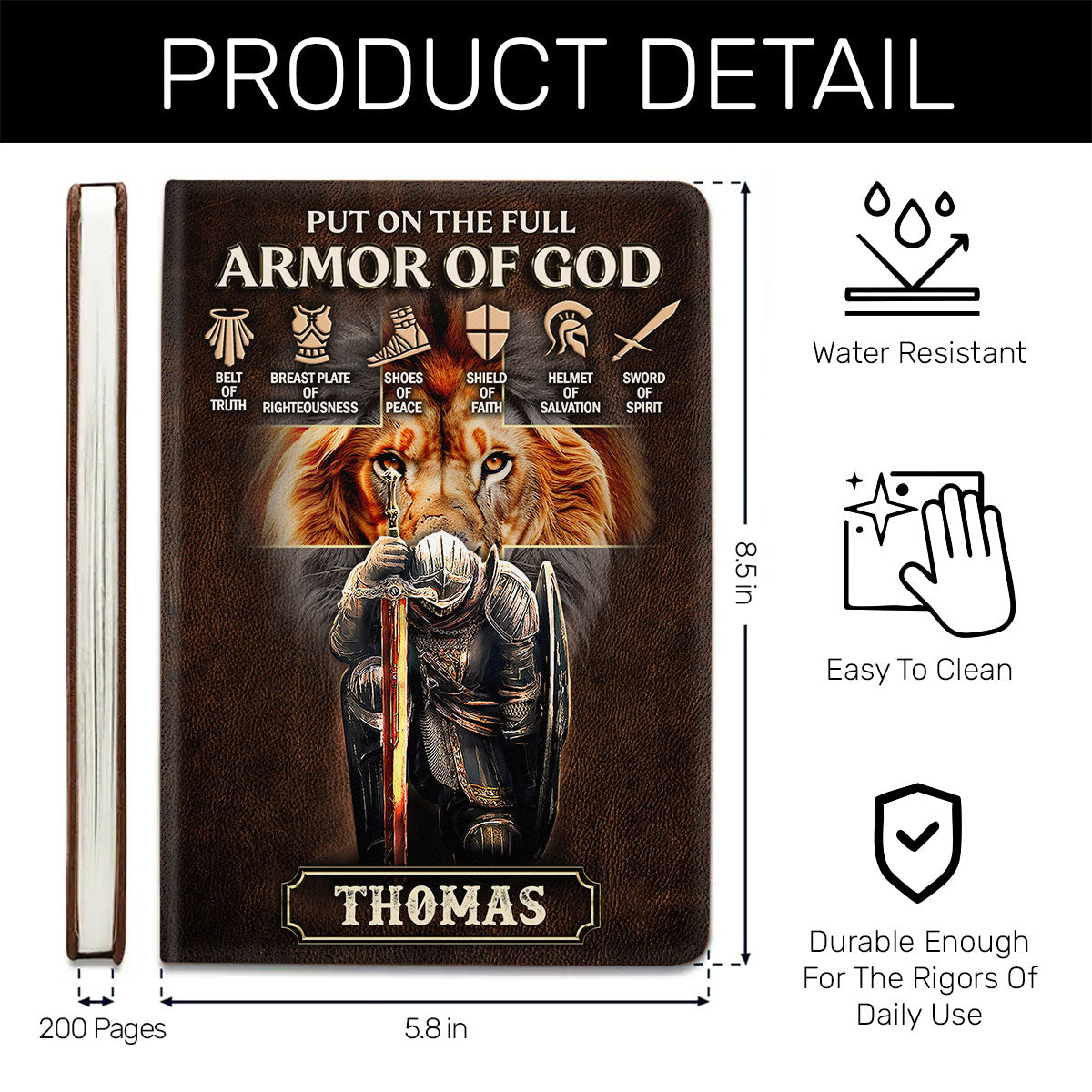 Put On The Full Armor Of God - Personalized Leather Notebook GMJSNB200065