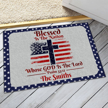 Blessed Is The Nation Whose God Is The Lord - Personalized Doormat