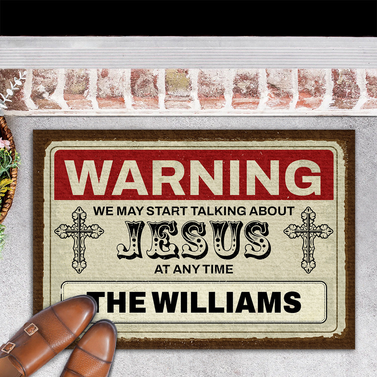 Warning We Talk About Jesus - Custom Doormat - Christian Home Decor