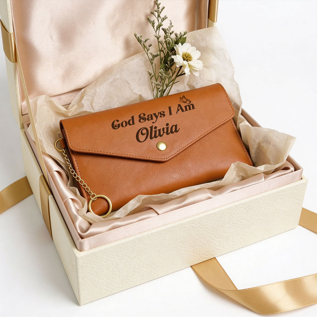 God Says I Am - Personalized Leather Envelope Wallet