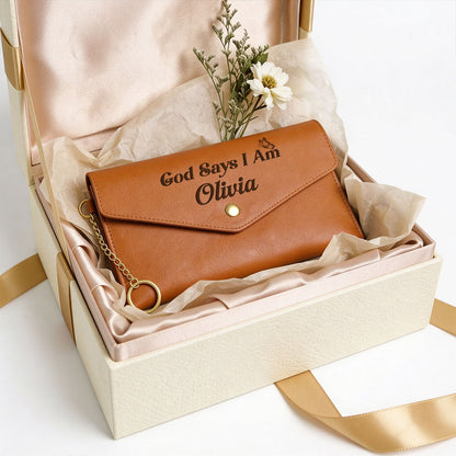 God Says I Am - Personalized Leather Envelope Wallet