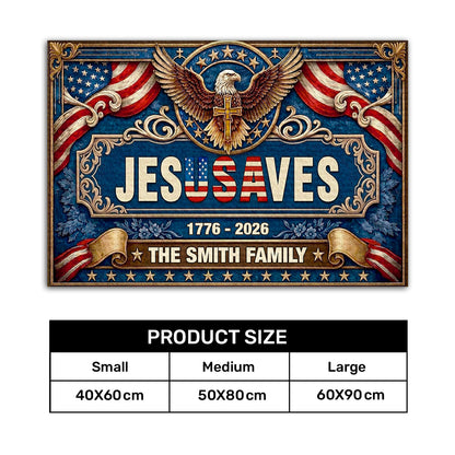 Jesus Saves Our Family - Personalized Doormat - Christian Home Decor GDMJS10004