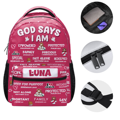 God Says I Am - Personalized Christian Backpack