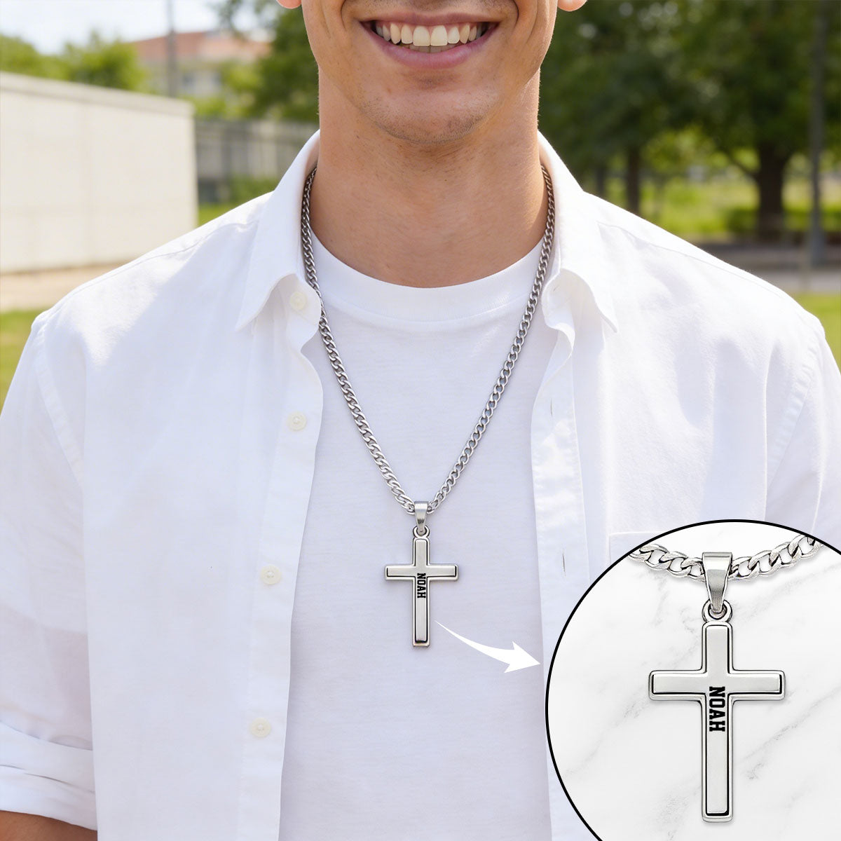 Just Do The Best - Personalized Cross Link Chain Jewelry GMJSCLC200008