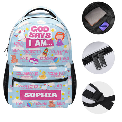 God Says I Am - Personalized Kids Backpack