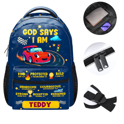 God Says I Am - Personalized Backpack - Christian Gift for Son