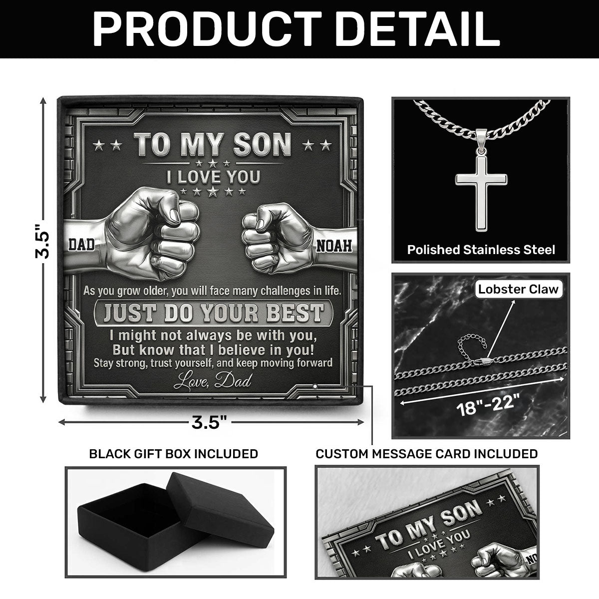 Just Do The Best - Personalized Cross Link Chain Jewelry GMJSCLC200008