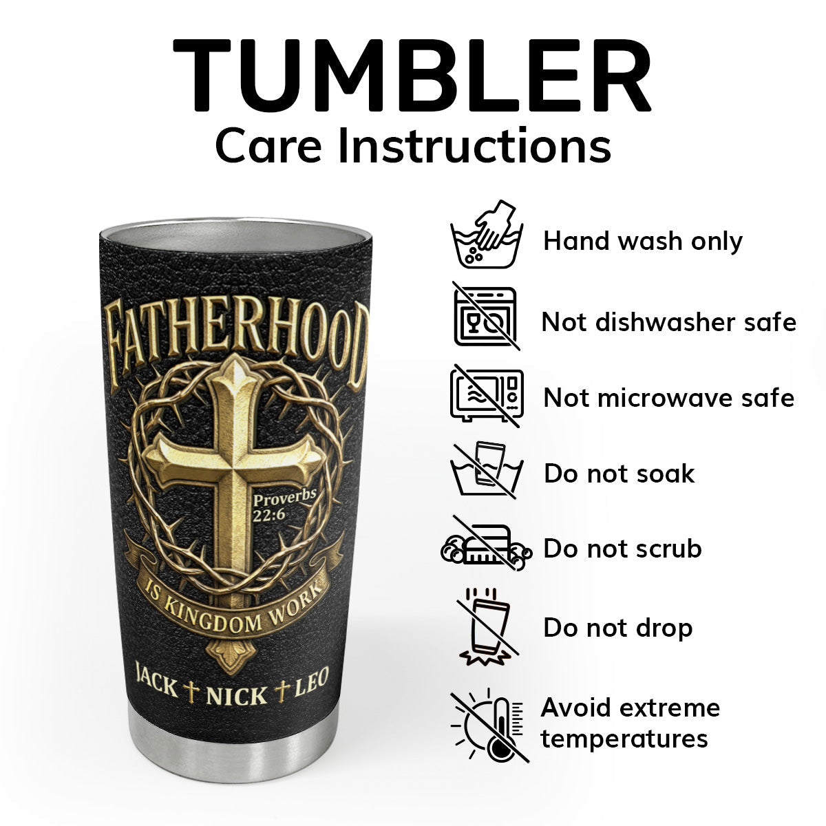 Fatherhood Is Kingdom Work - Personalized Stainless Steel Tumbler