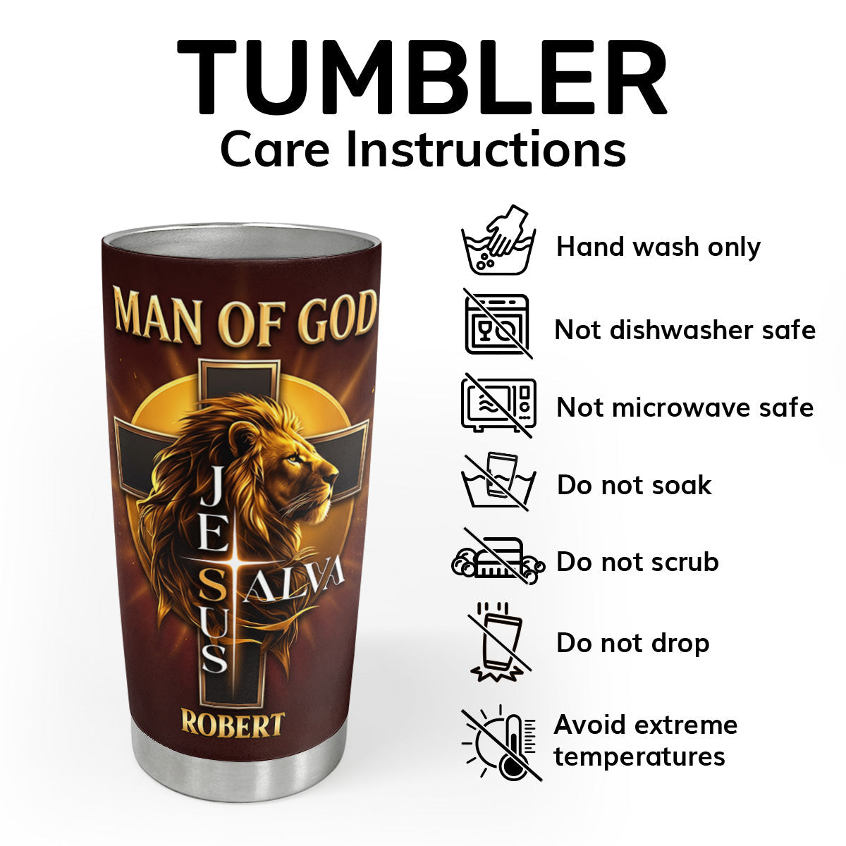 Man of God - Personalized Stainless Steel Tumbler - Christian Faith Gift for Him